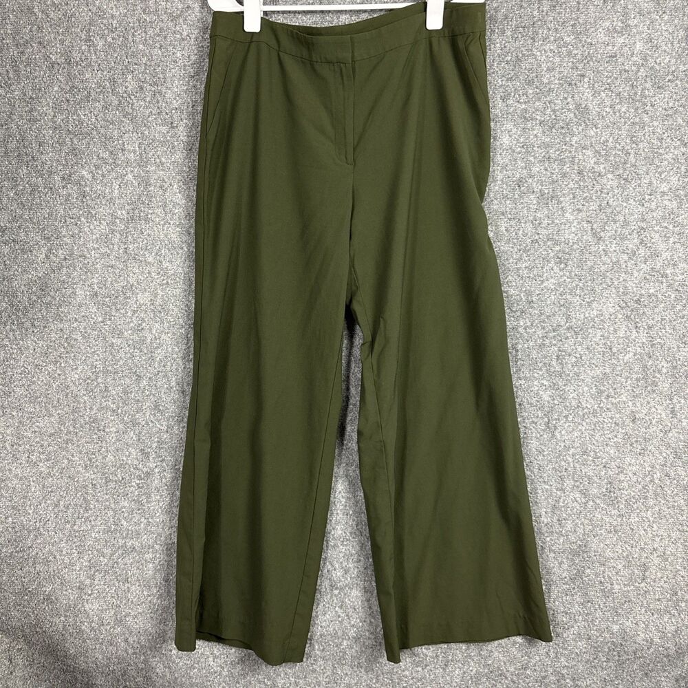 ST JOHN Dress Pants Womens Size 14 Green Wide Leg Designer Elegant